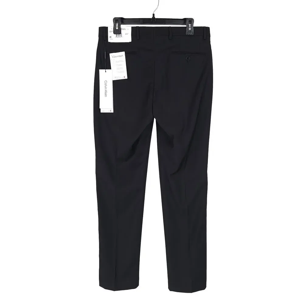 Calvin Klein Mens Slim Fit Dress Pants 35x30 Black Solid Stretch Micro Twill NWT
